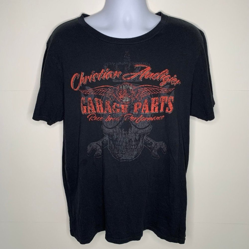 Ed Hardy Christian Audigier Garage Parts T Shirt Black "Race Bred" Size Large